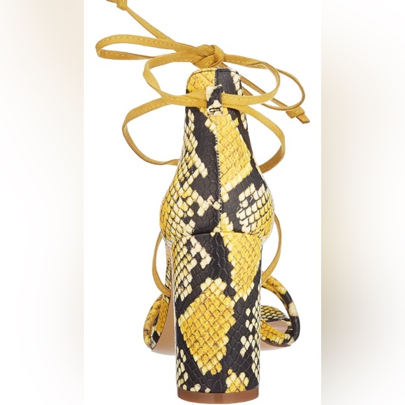 NEW ALDO NYMERIA Ladies Strappy Block Heel Sandal in Yellow Snake Print Sz 6 - Picture 4 of 13